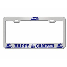 Happy Camper Style Heavy Duty Metal License Plate Frame, Car Tag Holder Cover /Car Accessories