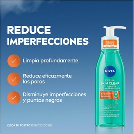 NIVEA Derma Skin Clear Gel Limpiador Anti imperfecciones (150 ml), con cido Saliclico, Sal Marina y Niacinamida. Elimina los puntos negros y blancos para una Piel visiblemente mejorada en 7 das.