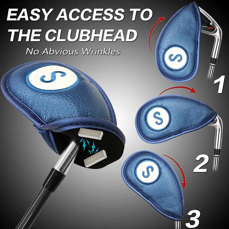 Golf Club Head Covers for Irons Magnetic Closure Leather Both