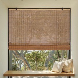 Chryeiiu Bamboo Roller Blinds Cordless Bamboo Shades Roll Up Light Filtering Window Curtains for Interior Home Patio Porch Brown 48''W X 72''H