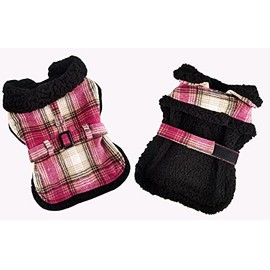 Sherpa-Lined Dog Harness Coat (Small, Hot Pink & Tan Plaid)