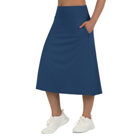 beroy Women 28" Long Skorts for Woman with 2 Pockets Modest Skirt with Shorts Underneath High Waisted Long Skorts for Women Dressy Casual Navy XL
