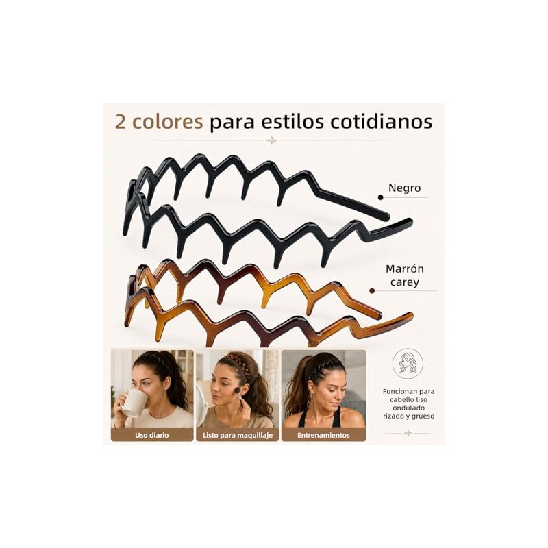 Diademas Zigzag 2 Piezas, Onduladas Antideslizantes Unisex