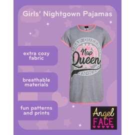 Angel Face Girls Nightgowns Pajama - 3 Pack Soft Breathable Short Sleeve Nightgown Girls Pajamas - Sleep Dress Pajamas (6-14), Size 6, Varsity/Girls Dream