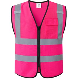 Kazsaifo Safety Vest for Men Women with Chest Pocket,Mesh High Visibility Reflective Construction Work Vest,Meets ANSI/ISEA Standard (KZ179-Pink-M)