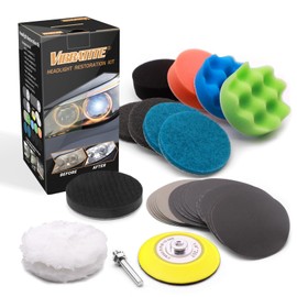 VIBRATITE Car Headlight Restoration Kit, 3 Inch Car Polishing Sanding Discs with 1/4 Inch Shank Backing Pad, Scouring Pads, Buffing Sponge Pads, Soft Interface Pad, Woolen Buffer Pads, 32PCS