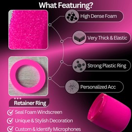 RhymKawa MV7 Pop Filter for Shure MV7, MV7i, MV7+, MV7X, Microphone Windscreen Cover Replacing, Colored Pink, Purple, Red Foam and Retainer Ring (Pink)