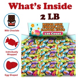 Reeces Easter Peanut Butter Eggs, Bulk 2 Lb Mini Milk Chocolate Peanut Butter Half Eggs Candy, Foil Wrapped in Pastel Spring Colors, Great for Easter Baskets, Egg Hunts