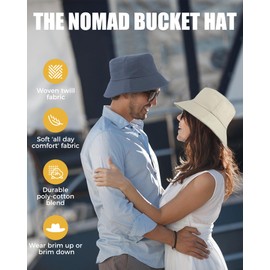 Unisex Bucket Hat for Women Men Cotton Summer Sun Beach Hat, Denim Packable Fisherman Cap for Casual, Trips, Sports, Light Denim, M/L