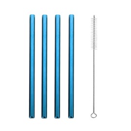 Reusable Boba Metal Straws, 4pcs 8.5" Long 0.5" Extra Wide Stainless Steel Drinking Straws with Cleaning Brush for Bubble Tea/Tapioca Pearl, Milkshakes, Smoothies (Blue Color)