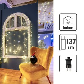 hellum LED Lichtervorhang innen, 0,9x1,2m LED Stern Lichterketten Vorhang mit 137 warm-weiße LEDs für Weihnachtsbeleuchtung Fester. LED Vorhang Weihnachtsdeko mit Trafo Kabel transparent 576351