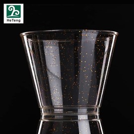WANGZAIZAI 25 Glitter Plastic Cups 9 oz/270 ml Transparent Plastic Cup Tumblers Gold Glitter Cup Bridal Cup Elegant Party Cups Reusable
