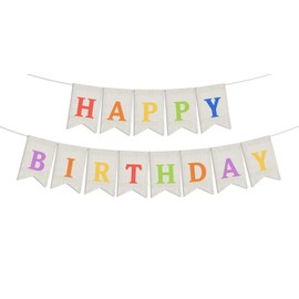 Burlap Happy Birthday Banner - Rainbow Colorful Happy Birthday Sign for Rustic Birthday Party Decorations, Yard Baby Shower Party Decorations - Assembled Reusable