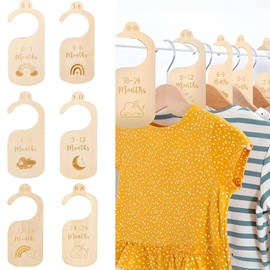 7Pcs Baby Wardrobe Dividers, Baby Clothes Organizers for Wardrobe, Cartoon Baby Clothes Dividers from Newborn to 24 Month, Wood Safe Wardrobe Separators for Infant Newborn Boys & Girls
