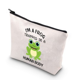 PLITI Frog Lover Makeup Bag Funny Frog Gift I'm A Frog Trapped in A Human Body Cosmetic Bag for Animal Frog Lover Gift(Frog TrappedU)
