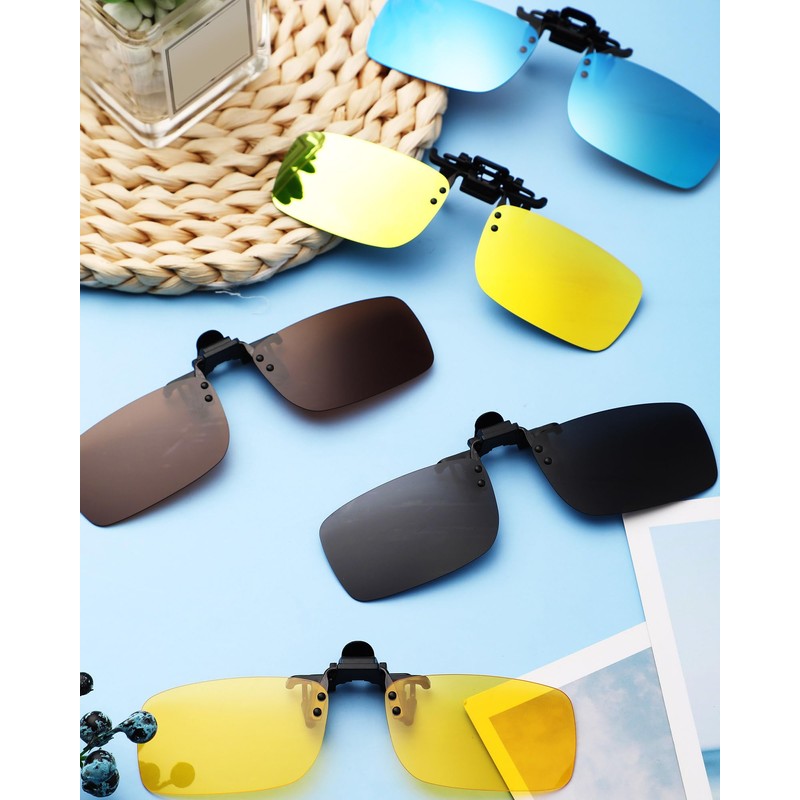 5 Pairs Polarized Clip-On Sunglasses Rimless Flip Up Anti-Glare Driving
