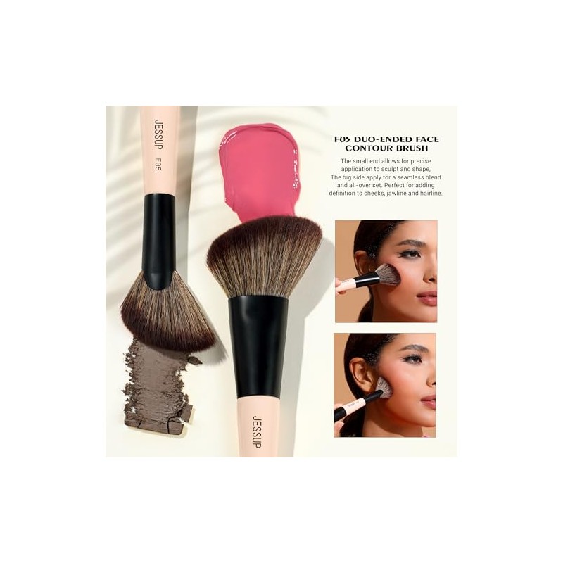 Jessup 3 Brochas de Maquillaje Rostro Doble Punta para Contorno
