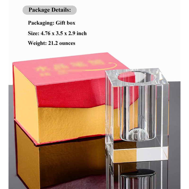 Coideal Glass Crystal Pen Pencil Cup Holder Square Clear Small
