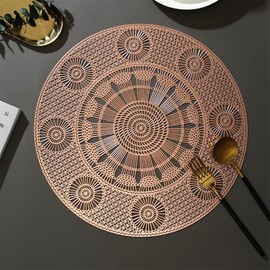 Hosoncovy 4 Pack Ferris Wheel Decorative Placemats PVC Placemats Hollow Dining Table Place Mats Heat Resistant Non-slip Dining Placemats Table Mats for Home Kitchen (Rose Gold)