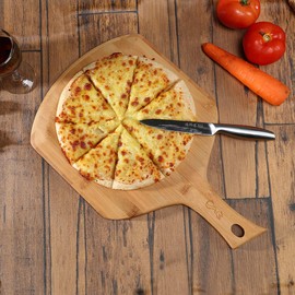 Pizza Peel Made of Restaurant-Grade Bamboo Wood, Pizza spatula, Pizza board and Pizza Cutting Board, Suitable for pizzas within 11 inches Peel pizza and Pizza paddle. (17.2X11inch Shrill Handle)