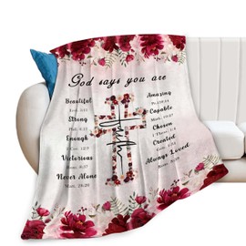 Christian Jesus Cross Blanket Christ Cross Flower Decor Throw Blanket God Says You are Inspirational Religious Gifts for Women Men Super Warm Soft Plush Fleece Flannel Blanket for Kids Adults 50"X40"
