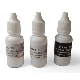 Windshield Repair Resin - 2 Pack of 15ml Bottles - Includes 1 Bottle of Pit Filler 10ml - Do 100 Repairs or More - Cracked Glass Rock Chip Repair Resin - for use on Windshield Kit or Bridge Injector