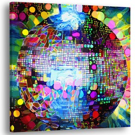 Abstract Wall Art Decor Pictures For Living Room & Disco Ball Home Decoration | 100% Unique & Original, Modern, Colorful, Abstract & Aesthetic Disco Ball Wall Art Picture Decor | Glitter Disco Ball Wall Artwork Painting Print For Farmhouse, Kitchen, Boys