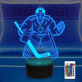 Ice Hockey Goalie 3D Light, FULLOSUN Hockey Player Illusion Hologram Night Lamp 16 Colors Remote Control Timer, Best Kids Bedroom Decoration as Holiday Birthday Gifts for Boy Girl