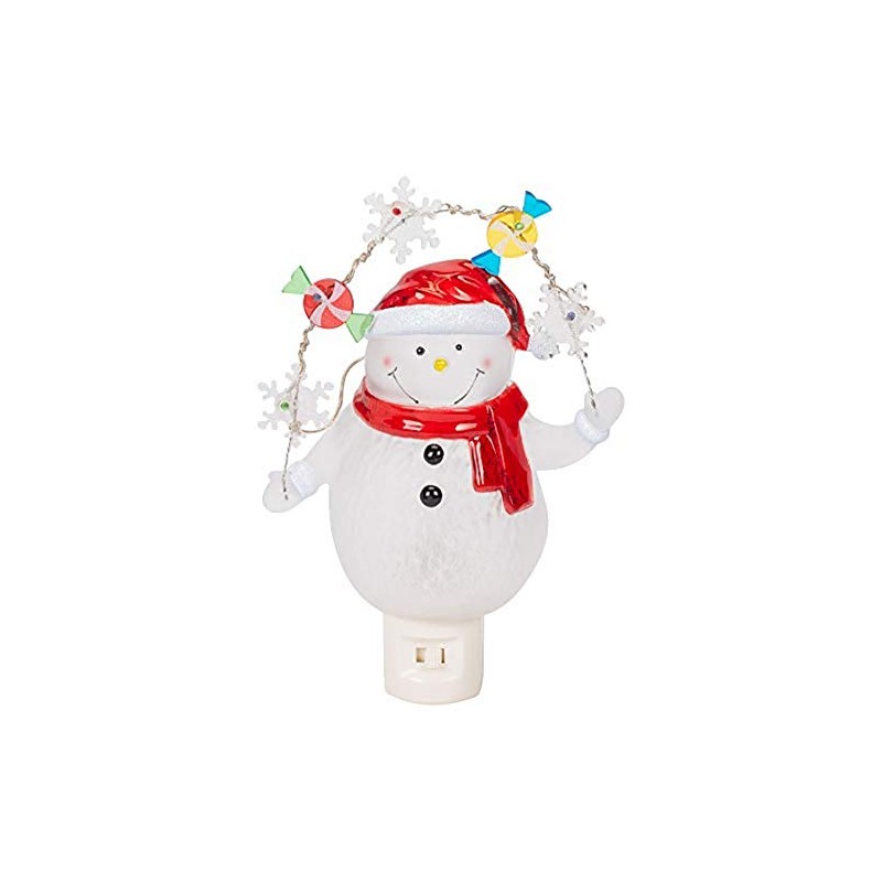 Snowman With Decorative Garland LED 7.75 Inch Acrylic Swivel Plug