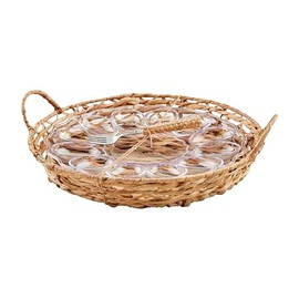 Mud Pie Woven Acrylic Egg, tray 2 1/2" x 13 3/4" dia | fork 6 3/4", Brown