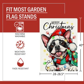 Stosts Merry Christmas Boston Terrier Dog Decorative House Flag, Xmas Pet Garden Yard Outside Decor Dog Lover Gifts, Winter Holiday Burlap Outdoor Large Home Decoration Double Sided 28 x 40