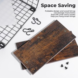 Mefirt Fruit Bowl, Stackable Wall Mounted Fruit Basket of Smooth Wood Lid with 4 Banana Hanger Hooks, Metal Kitchen Counter Organizer for Snack, Fruit and Vegetable Storage, 11.8 * 7.9 * 8.5 Inches