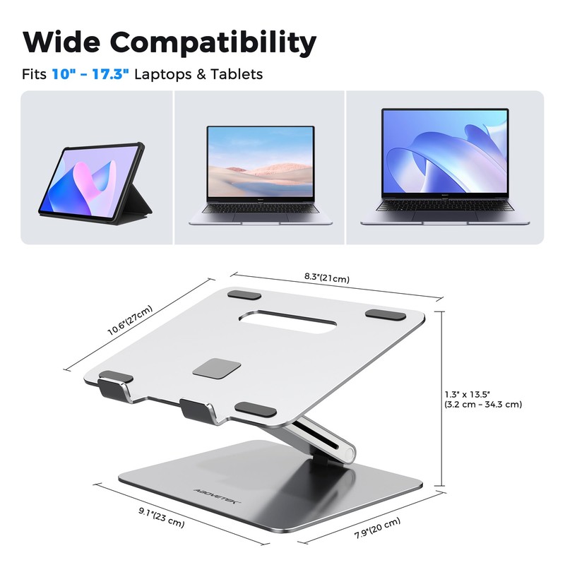 AboveTEK Laptop Stand, Adjustable Portable Computer Riser, Ergonomic Aluminum Notebook
