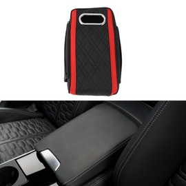 VekAuto Car Center Console Cover Car Armrest Cover Multifunctional 13.39"x6.69"x2.36" Black Red Nappa Leather Sponge
