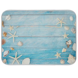 Seashells Starfish Dish Drying Mat for Kitchen Counter Super Absorbent Dish Mat Drying Kitchen Mat 16X18 inch Dish Drying Matt for Kitchen Dish Drying Mat