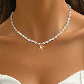 Goldegg Teen Girl Gifts Trendy Stuff, Cute Pearl Necklaces for Women 14K Gold Plated Initial K Necklaces Birthday Gifts for 4 5 6 7 8 9 10 11 12 13 15 Year Old Girl