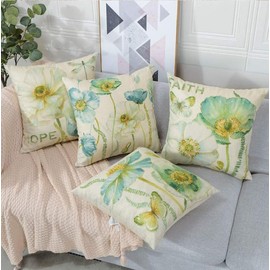 BAOKU Vintage White blue Floral Pattern Cushion Covers 45 x 45 cm Summer Watercolor Modern Decorative Throw Pillow Covers Soft Pillowcases for Sofa Bed Home Garden Patio Decor Set of 4