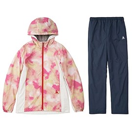 le coq sportif Women's Hooded Windbreaker Jacket Pants Top and Bottom Set QMWQJF21/QMWQJG21 Lining: Brushed Mesh, PKRxNVY Pink Rouge x Navy