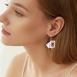 Clyhon 1 Pair Asymmetry Funny Earrings for Women Poker Shaped Stud Earrings Beautiful Earrings Festival Party Decoration