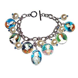 HENRY VIII AND TUDOR WIVES CHARM BRACELET SILVER PLATED HISTORICAL KING AND QUEEN