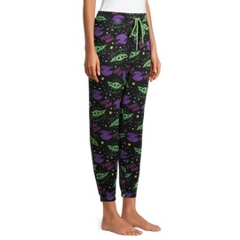 Briefly Stated Women's Mandalorian Baby Yoda Jogger Capri Pajama Lounge Pants, (Size Medium, Black)