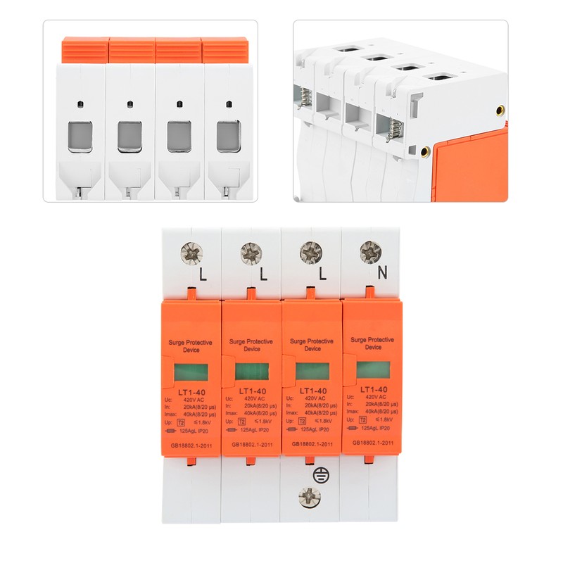 4P 40kA 420vAC House Surge Protective Low voltage Arrester Device
