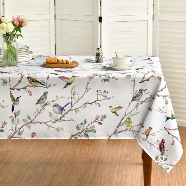 Horaldaily Spring Summer Tablecloth 60x84 Inch Rectangular, Birds Branch Floral