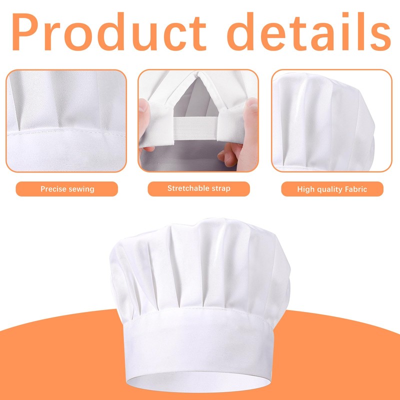Chef Hat for Adult, Adjustable Elastic Poly-Cotton Kitchen Cooking Cap