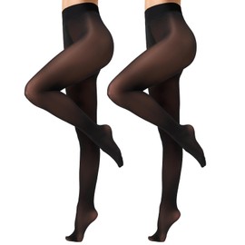 Aaronano 2 Pairs Run Resistant Tights for Women Semi Opaque Rip-Resist Pantyhose with High Waist Black Medium