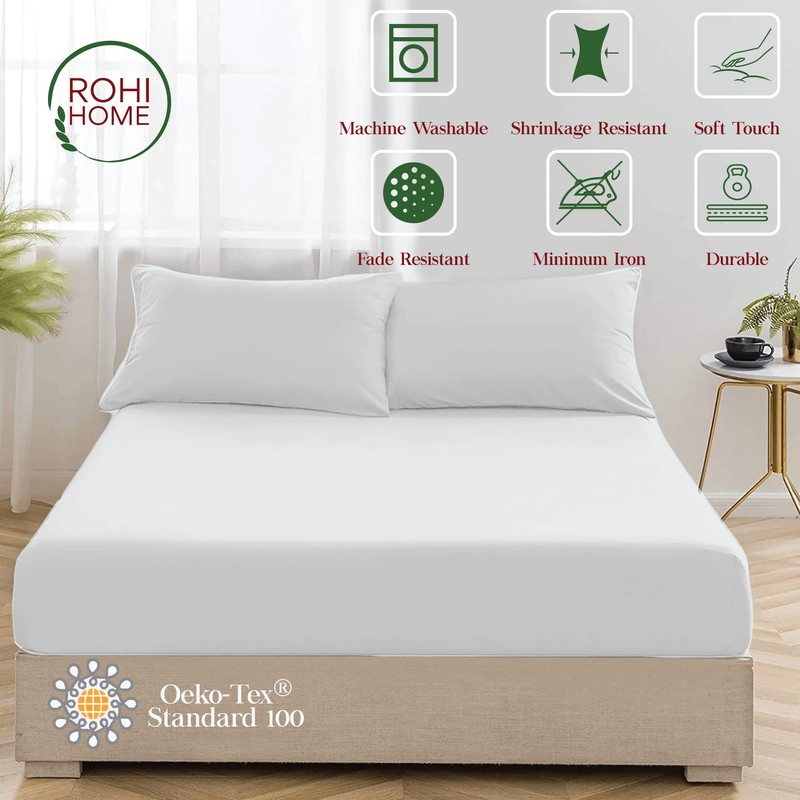 Rohi® Double Fitted Sheet with Two Pillowcases – 25cm Depth