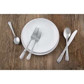 Cambridge Silversmiths Felicity Sand 20-Piece Flatware Silverware Set, Service for 4, Stainless Steel, Includes Forks/Knives/Spoons, Brushed Finish