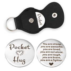 Gosknor Pocket Hug Token, Double Sided Pocket Hug Coin keychain with Leather Case Stainless Steel Pocket Hug Decoration Gift for Birthday Festivals Thanksgiving Christmas