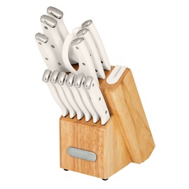 Farberware Edgekeeper Triple Riveted Knife Block Set with Built in Sharpener, 14-Piece, White
