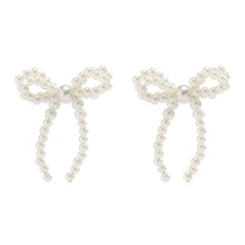 Pearl Bow Earrings for Women Bow Earrings Pearl Statement Earrings Pearl Bow Tassel Dangle Drop Earrings for Party Holiday Jewelry Gifts for Women (B)